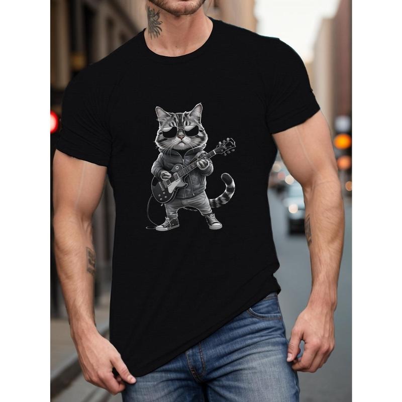 Cool Cat Guitar Print Casual Short Sleeve Summer Made - Adult & Kids T-Shirts, Sweatshirts & Hoodies apparel design preview 1