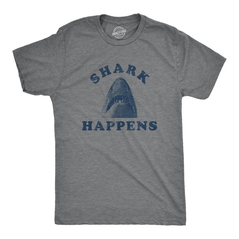 Shark Happens Funny Vacation Great White Shit Saying - Adult & Kids T-Shirts, Sweatshirts & Hoodies apparel design preview 1