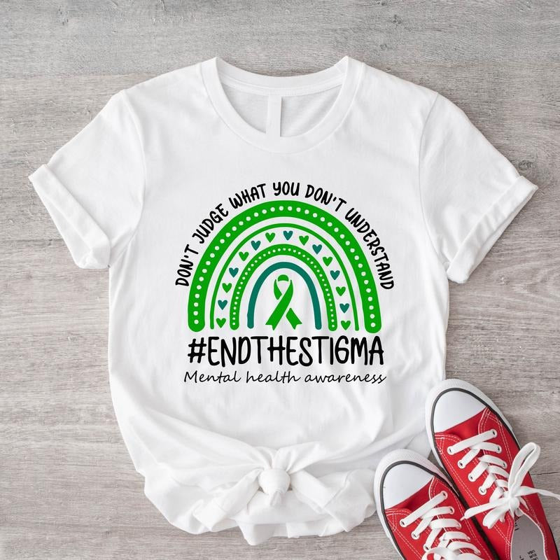 Mental Health Awareness Green Rainbow Ribbon Team - Adult & Kids T-Shirts, Sweatshirts & Hoodies apparel design preview 1