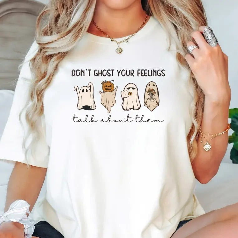 Mental Health Halloween Don'T Ghost Your Feelings - Adult & Kids T-Shirts, Sweatshirts & Hoodies apparel design preview 1