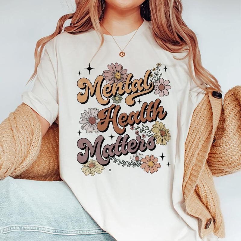 Mental Health Matters Floral Awareness Inspirational - Adult & Kids T-Shirts, Sweatshirts & Hoodies apparel design preview 1