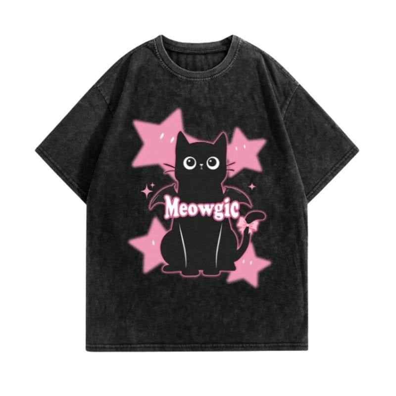 Meowgic Cat Star Y2k Vintage Dark Rock Spider Slogan - Adult & Kids T-Shirts, Sweatshirts & Hoodies apparel design preview 1