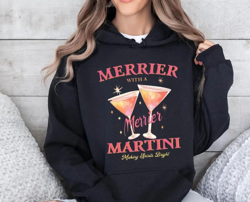 Merrier Martini Cocktail Funny Xmas Drinking Lover - Adult & Kids T-Shirts, Sweatshirts & Hoodies apparel design preview 1