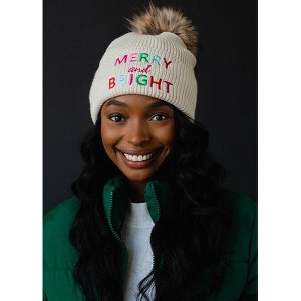 Merry Bright Beige Beanie - Adult & Kids T-Shirts, Sweatshirts & Hoodies apparel design preview 1