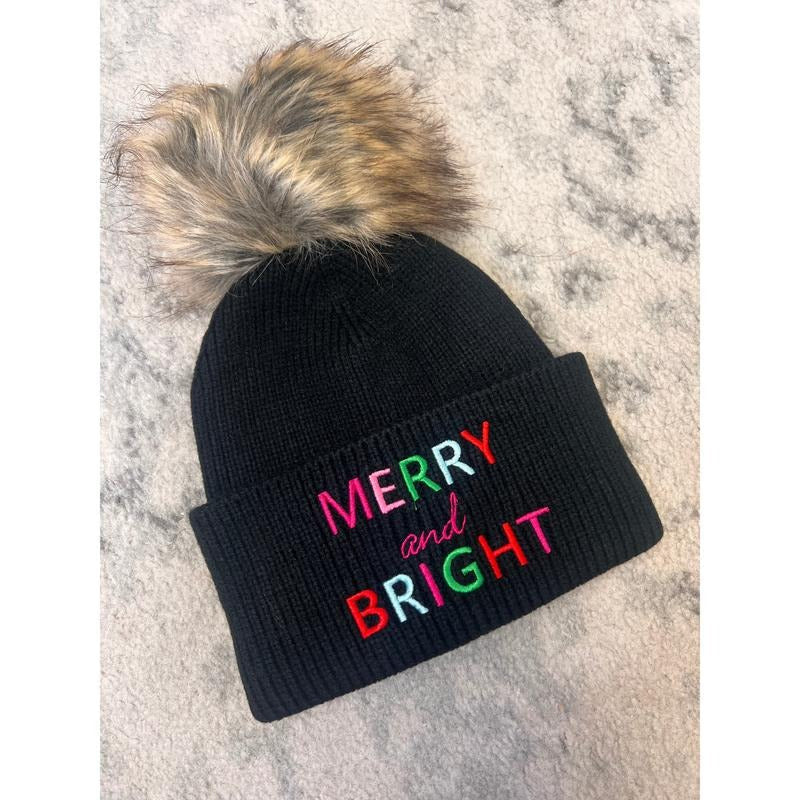 Merry Bright Black Beanie - Adult & Kids T-Shirts, Sweatshirts & Hoodies apparel design preview 1