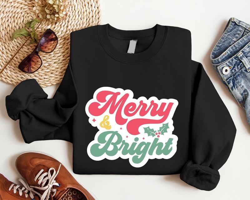 Merry Bright Cute Xmas Party Winter - Adult & Kids T-Shirts, Sweatshirts & Hoodies apparel design preview 1