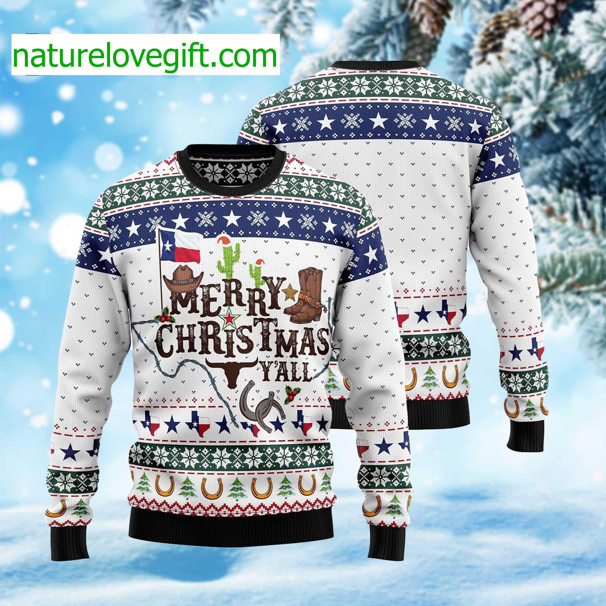 Merry Christmas From Texas Y’all Ugly Christmas Sweater - Holiday Gift product image