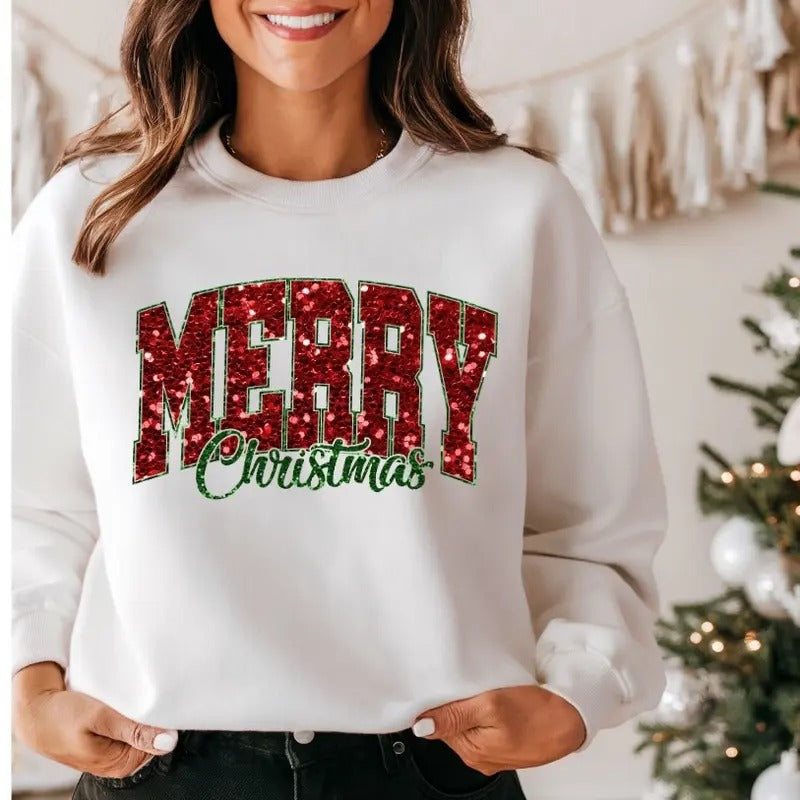 Merry Glitter Faux Sequin Fleece - Adult & Kids T-Shirts, Sweatshirts & Hoodies apparel design preview 1