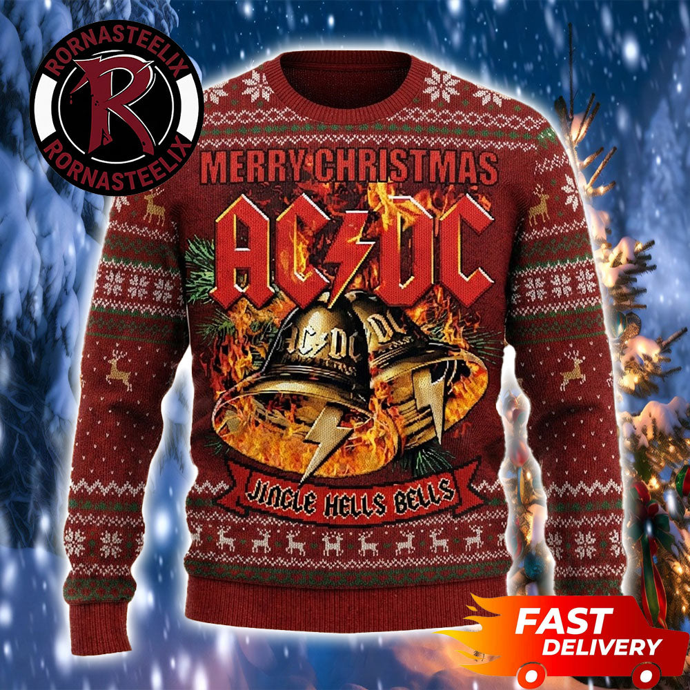 Merry Christmas Jingle Hells Bells ACDC Ugly Christmas Sweater - Holiday Gift product image