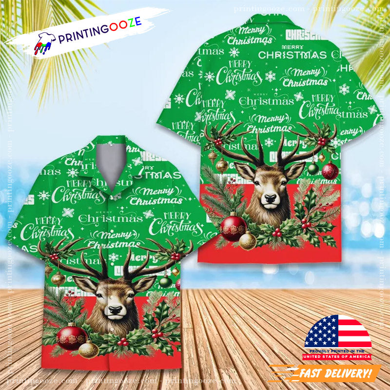 Merry Christmas Reindeer Hawaiian - Adult & Kids T-Shirts, Sweatshirts & Hoodies apparel design preview 1