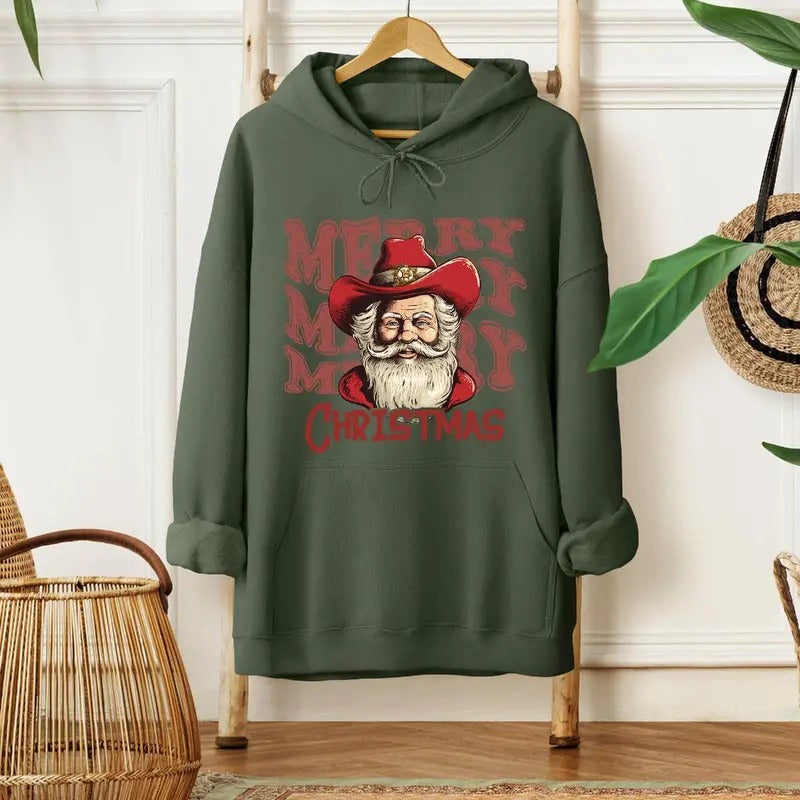 Merry Santa Cowboy Fabric Loose Fit Retro Texas - Adult & Kids T-Shirts, Sweatshirts & Hoodies apparel design preview 1