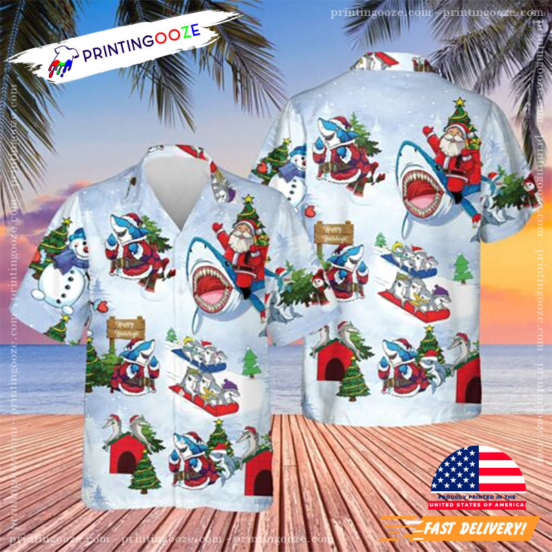 Merry Christmas Shark Hawaiian - Adult & Kids T-Shirts, Sweatshirts & Hoodies apparel design preview 1