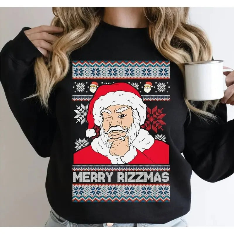 Merry Rizzmas Ugly Funny Santa - Adult & Kids T-Shirts, Sweatshirts & Hoodies apparel design preview 1
