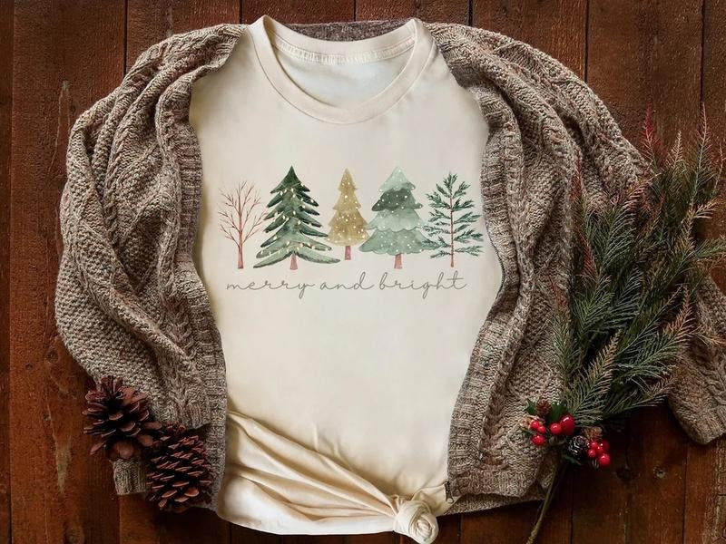 Merry Bright Trees Womans Chic Winter Cute Tree - Adult & Kids T-Shirts, Sweatshirts & Hoodies apparel design preview 1