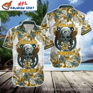 Metallic Skull Green Bay Packers Rock n' Roll - Adult & Kids T-Shirts, Sweatshirts & Hoodies apparel design preview 1