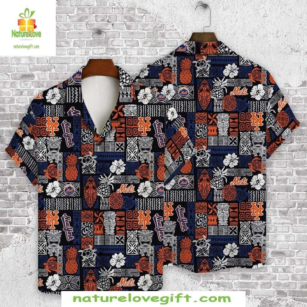 MLB Hawaiian Mets Paisley Orange Stylish Baseball - Adult & Kids T-Shirts, Sweatshirts & Hoodies apparel design preview 1