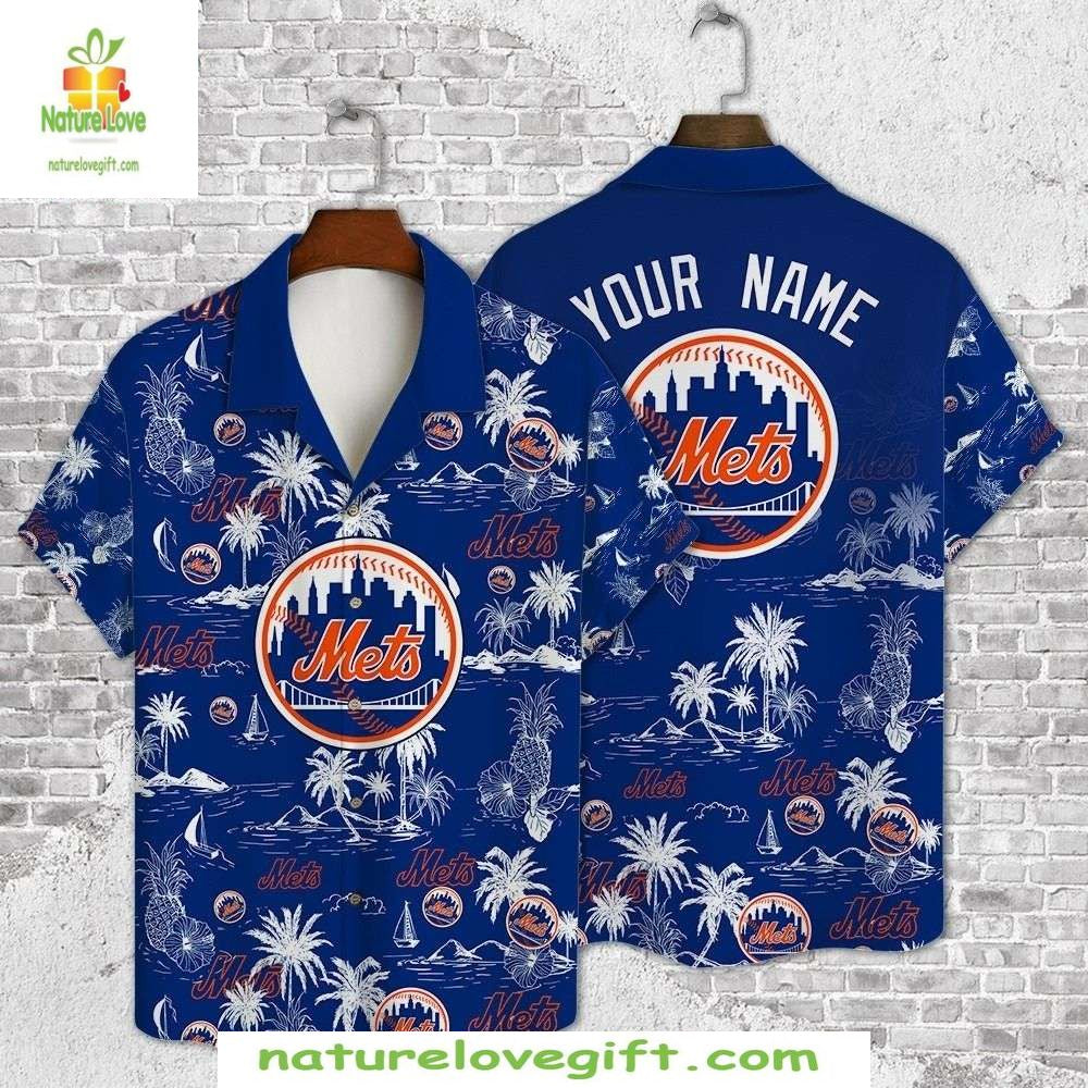 MLB Hawaiian Mets Island Breeze Blue Baseball Apparel - Adult & Kids T-Shirts, Sweatshirts & Hoodies apparel design preview 1