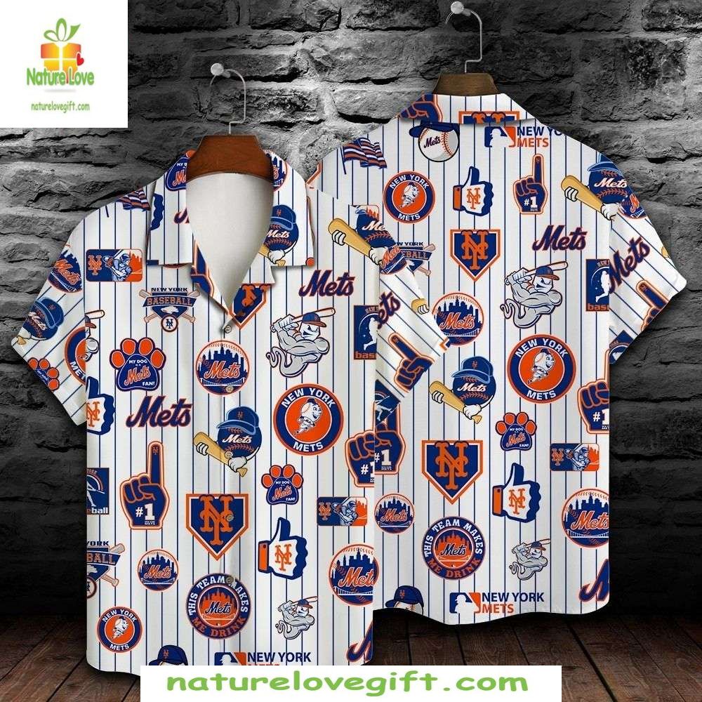 MLB Mets Mascot Hawaiian White Stripe Baseball - Adult & Kids T-Shirts, Sweatshirts & Hoodies apparel design preview 1