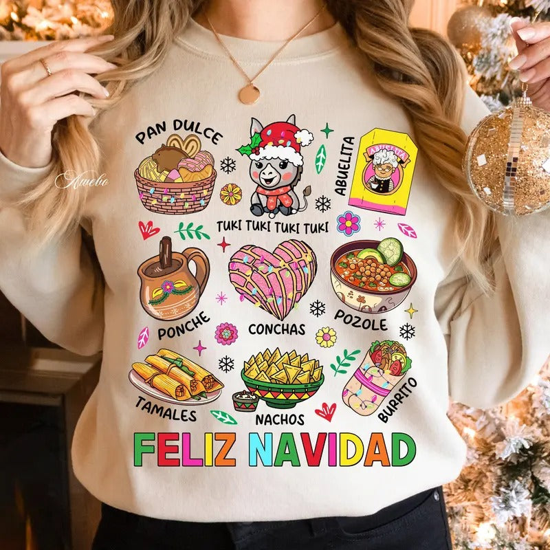 Mexican Feliz Navidad Tis Season Tamale Pan Dulce - Adult & Kids T-Shirts, Sweatshirts & Hoodies apparel design preview 1
