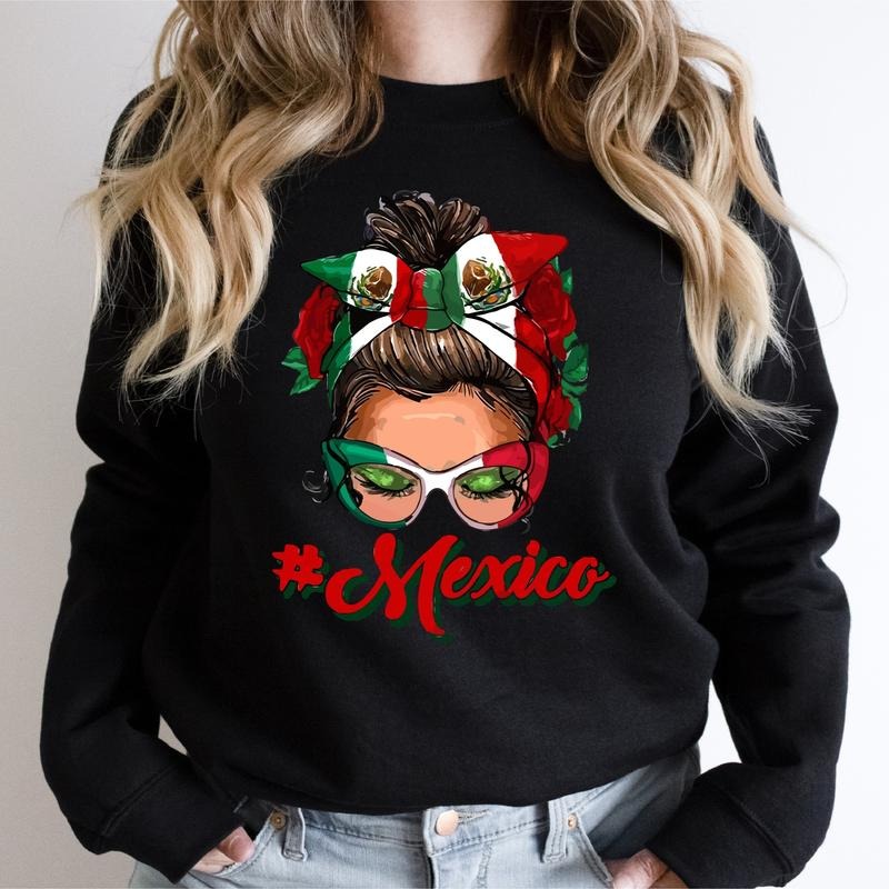 Mexico Messy Bun Mexican Flag Woman Cute Latina Mom - Adult & Kids T-Shirts, Sweatshirts & Hoodies apparel design preview 1