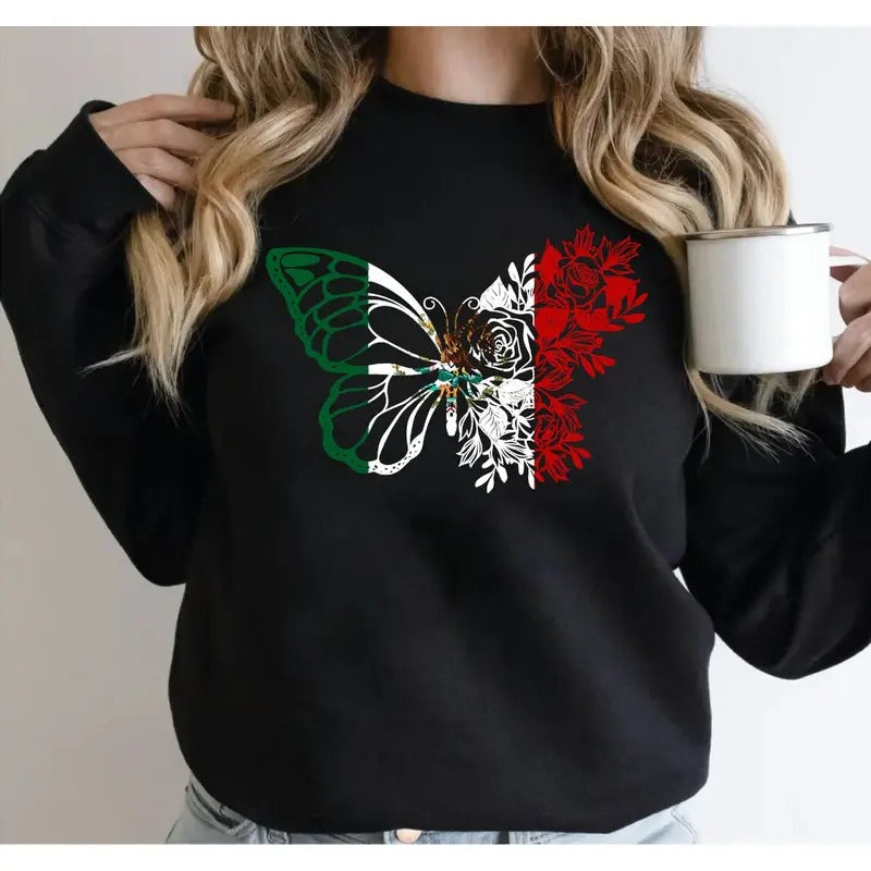 Mexico Mexican Flag Butterfly Independence Day Pride - Adult & Kids T-Shirts, Sweatshirts & Hoodies apparel design preview 1