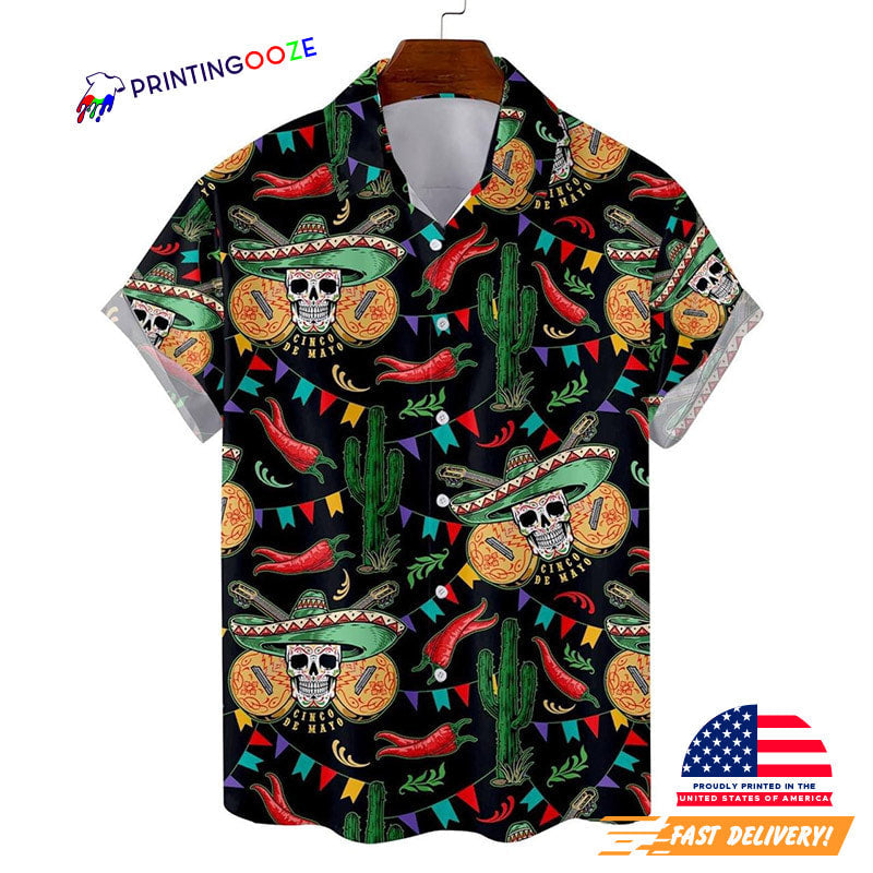 Mexico Skull Cinco De Mayo Chilli And Cactus Hawaiian - Adult & Kids T-Shirts, Sweatshirts & Hoodies apparel design preview 1