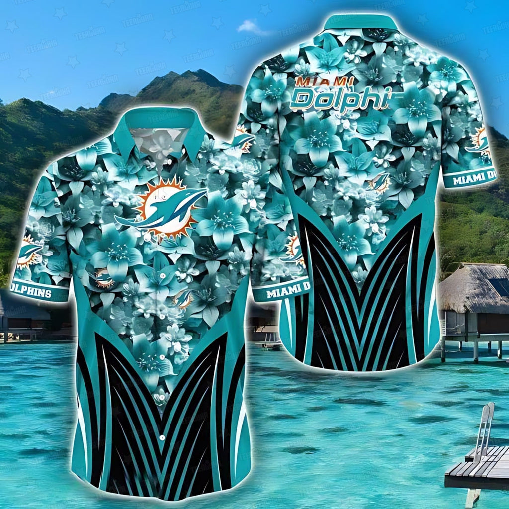 Miami Dolphins Hawaiian Aqua Bloom Design 761064 - Adult & Kids T-Shirts, Sweatshirts & Hoodies apparel design preview 1