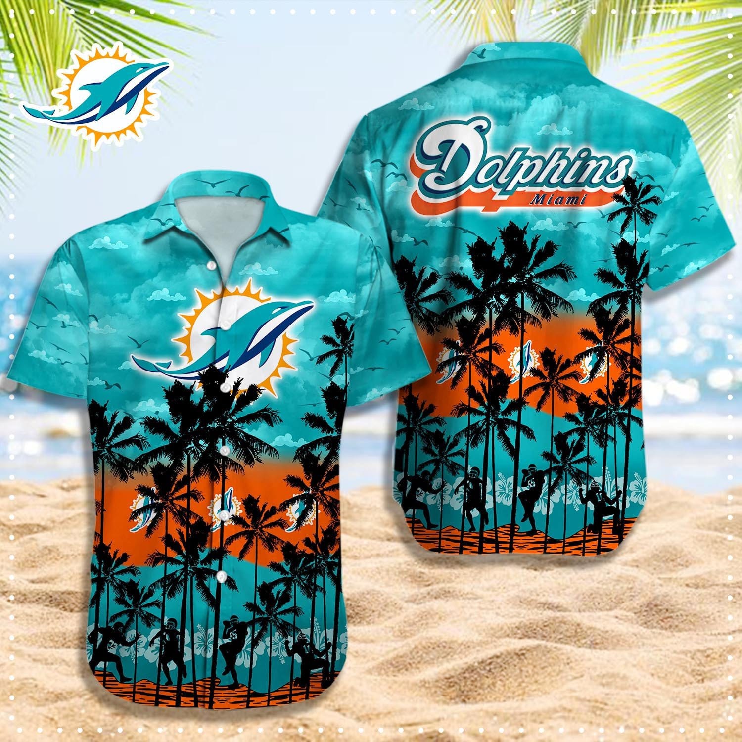 Miami Dolphins Hawaiian Beachside Sunset Design - Adult & Kids T-Shirts, Sweatshirts & Hoodies apparel design preview 1