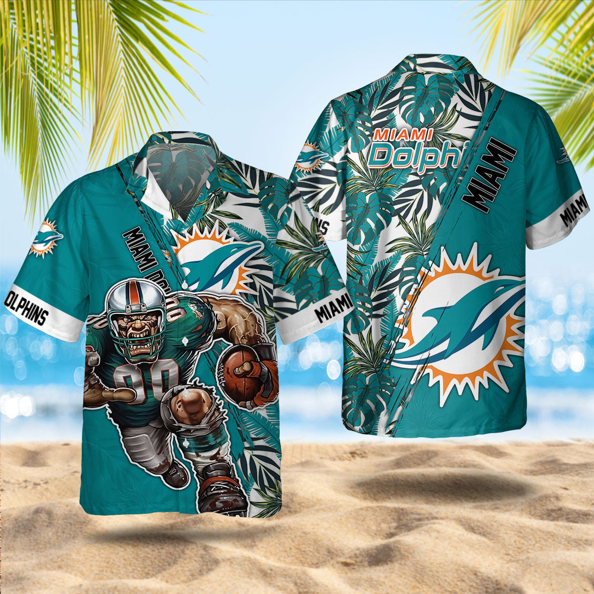 Miami Dolphins Hawaiian Beast Mode Jungle Design - Adult & Kids T-Shirts, Sweatshirts & Hoodies apparel design preview 1