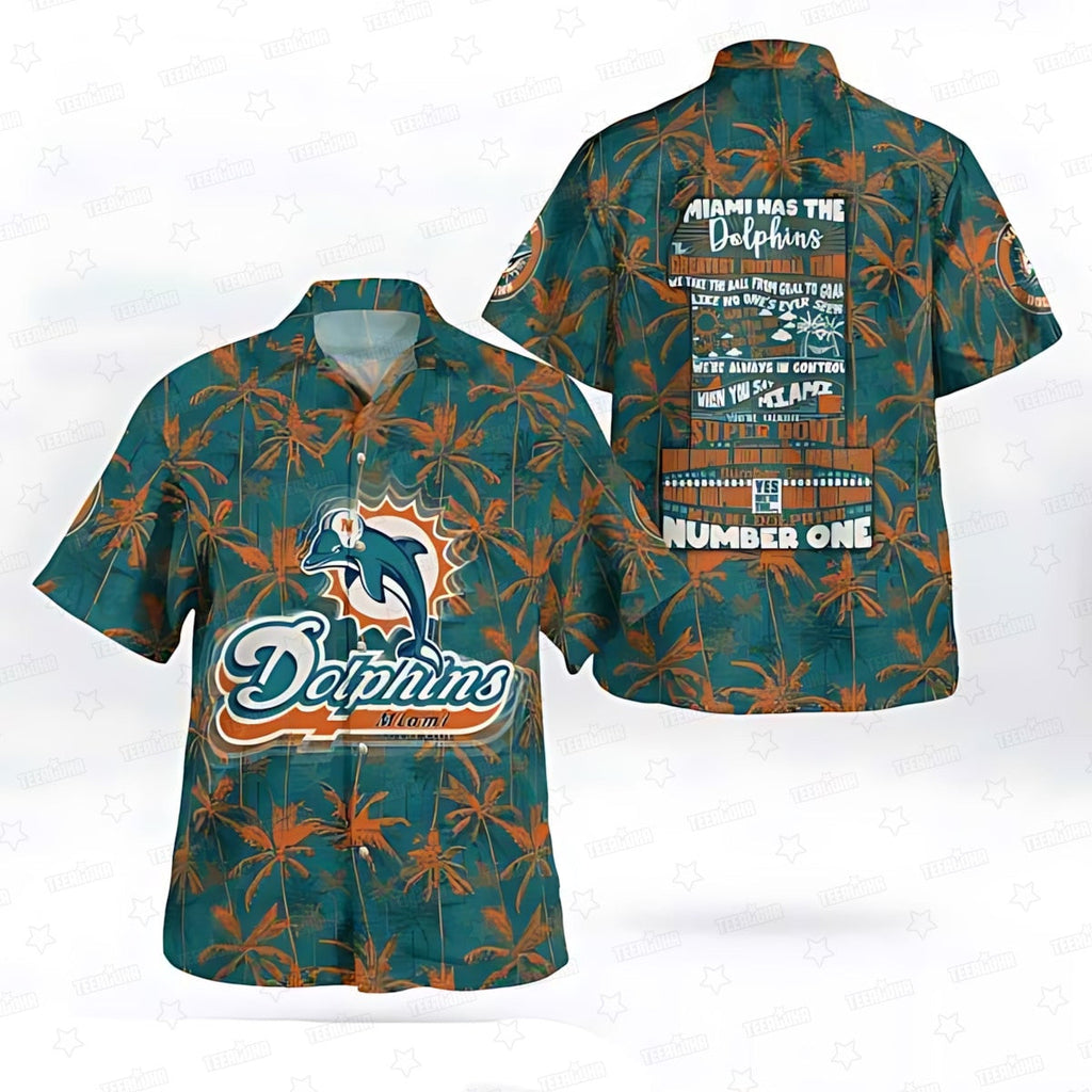 Miami Dolphins Hawaiian Champion Spirit Palm Design - Adult & Kids T-Shirts, Sweatshirts & Hoodies apparel design preview 1
