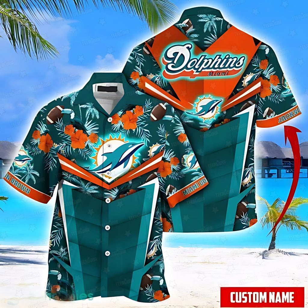 Miami Dolphins Hawaiian Floral Game Day Design 341745 - Adult & Kids T-Shirts, Sweatshirts & Hoodies apparel design preview 1