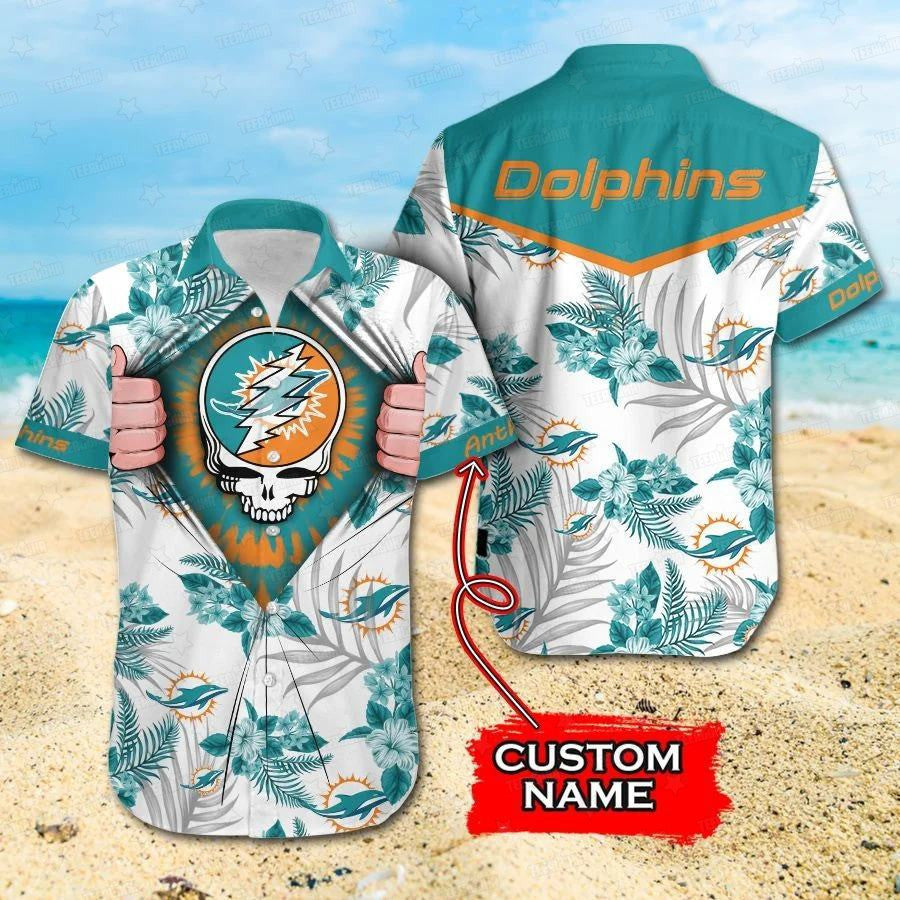Miami Dolphins Grateful Skull Hawaiian 562728 - Adult & Kids T-Shirts, Sweatshirts & Hoodies apparel design preview 1