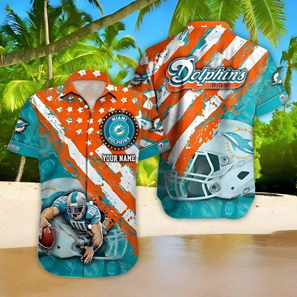 Miami Dolphins Hawaiian Gridiron Patriot Design - Adult & Kids T-Shirts, Sweatshirts & Hoodies apparel design preview 1