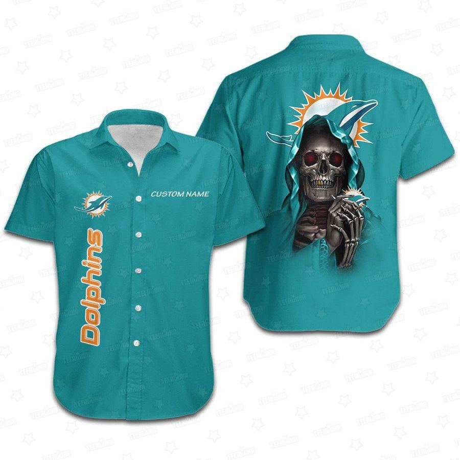 Miami Dolphins Grim Reaper Hawaiian 600601 - Adult & Kids T-Shirts, Sweatshirts & Hoodies apparel design preview 1