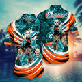 Miami Dolphins Hawaiian Aqua Orange Halloween Design - Adult & Kids T-Shirts, Sweatshirts & Hoodies apparel design preview 1