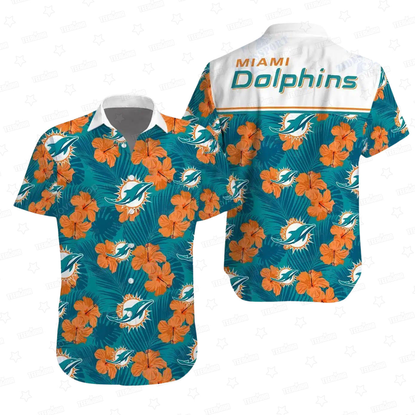 Miami Dolphins Hawaiian Hibiscus Paradise Design - Adult & Kids T-Shirts, Sweatshirts & Hoodies apparel design preview 1