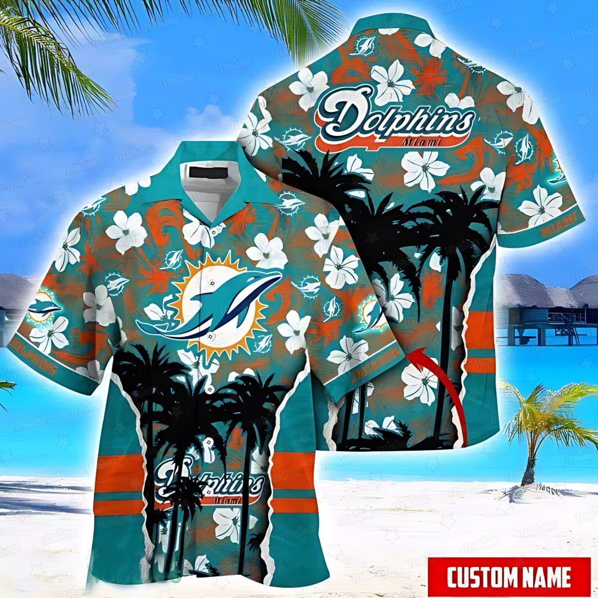 Miami Dolphins Hawaiian Hibiscus Sunset Design 406835 - Adult & Kids T-Shirts, Sweatshirts & Hoodies apparel design preview 1