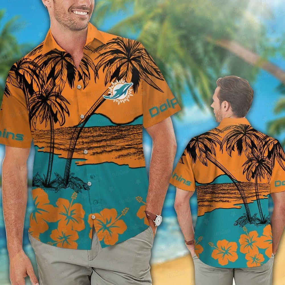 Miami Dolphins Hawaiian Palm Sunset Design 949035 - Adult & Kids T-Shirts, Sweatshirts & Hoodies apparel design preview 1