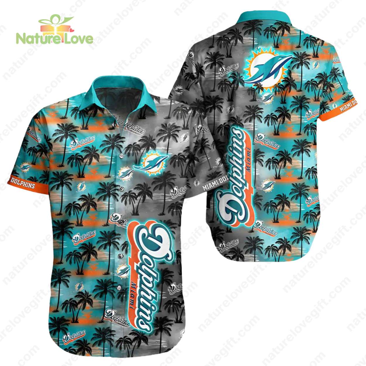 Miami Dolphins Palm Trees Tropical Hawaiian - Adult & Kids T-Shirts, Sweatshirts & Hoodies apparel design preview 1