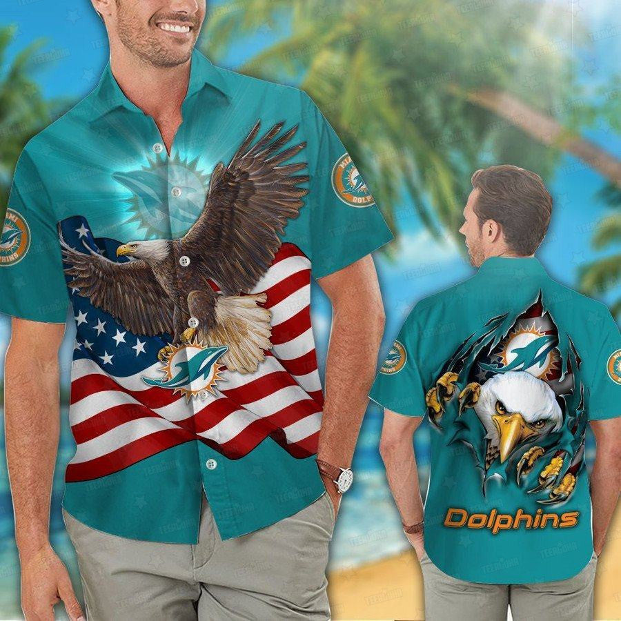 Miami Dolphins Patriotic Eagle Hawaiian 193817 - Adult & Kids T-Shirts, Sweatshirts & Hoodies apparel design preview 1
