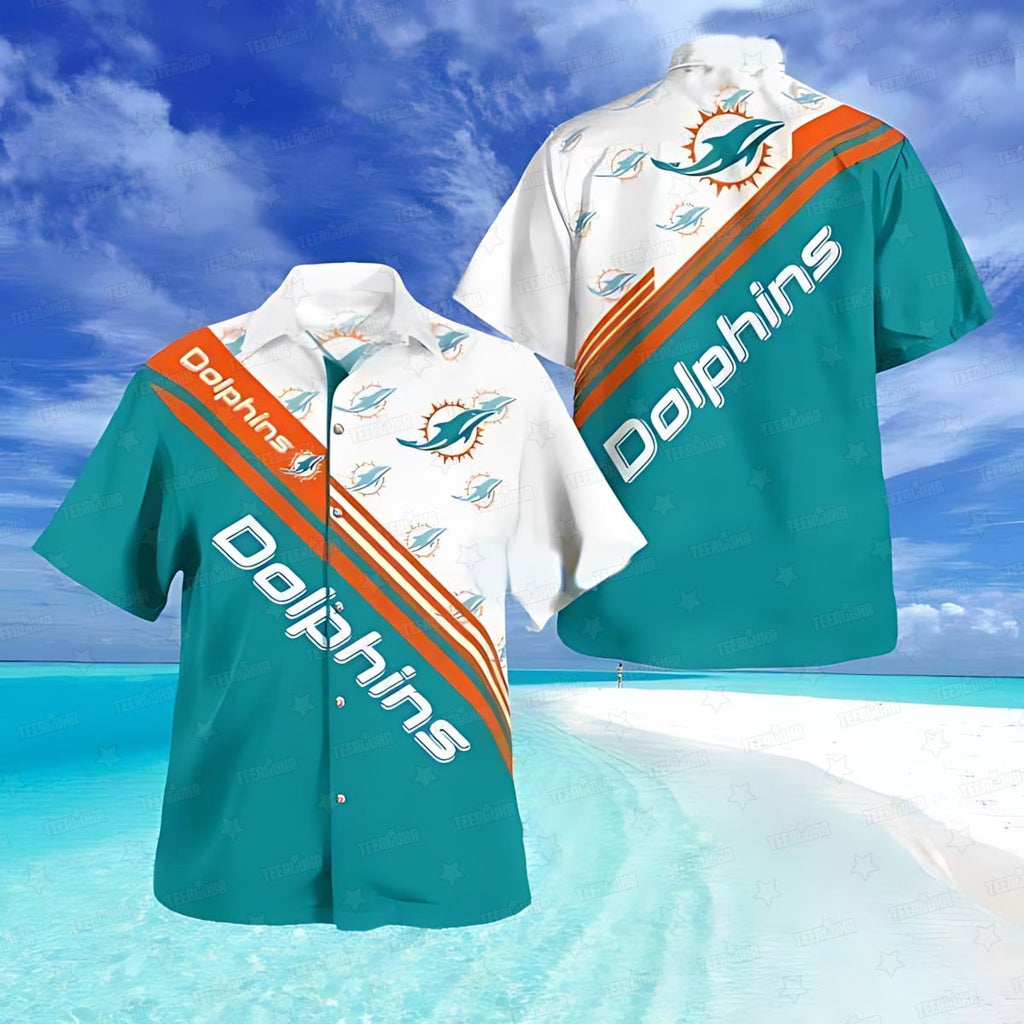 Miami Dolphins Hawaiian Retro Stripe Design 574764 - Adult & Kids T-Shirts, Sweatshirts & Hoodies apparel design preview 1