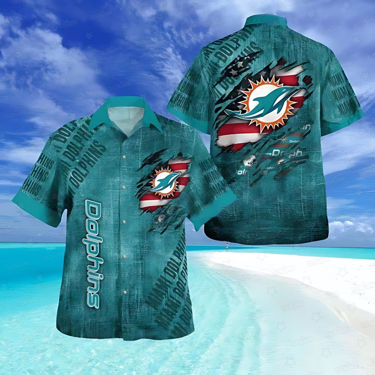 Miami Dolphins Hawaiian Ripped Grunge Design 401400 - Adult & Kids T-Shirts, Sweatshirts & Hoodies apparel design preview 1