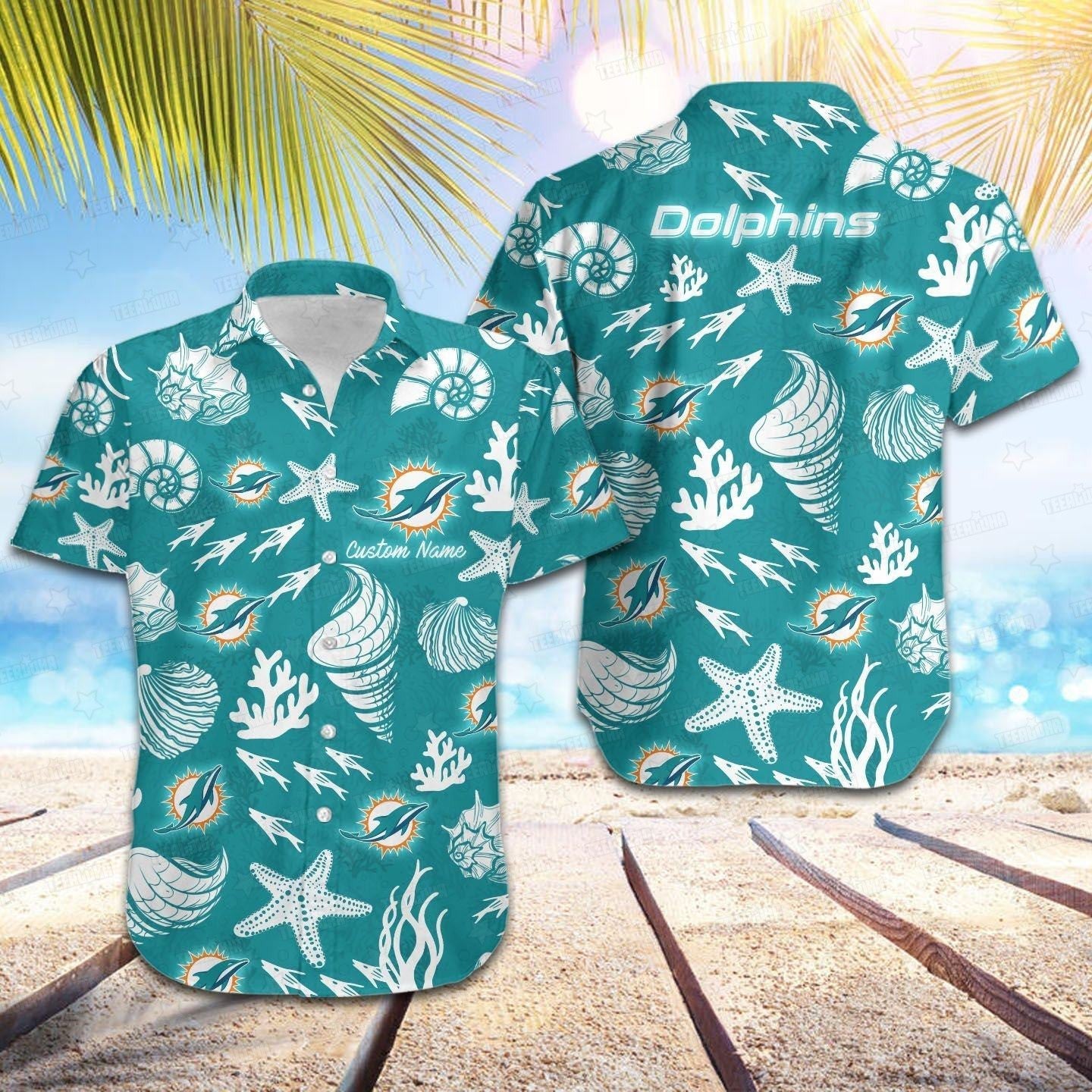 Miami Dolphins Hawaiian Seashell Paradise Design - Adult & Kids T-Shirts, Sweatshirts & Hoodies apparel design preview 1