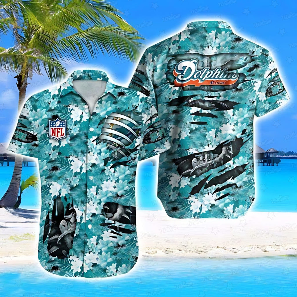 Miami Dolphins Hawaiian Shark Attack Design 250786 - Adult & Kids T-Shirts, Sweatshirts & Hoodies apparel design preview 1