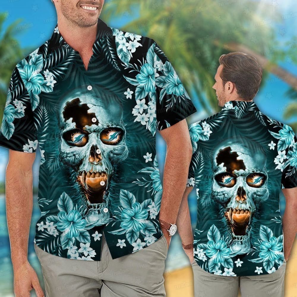 Miami Dolphins Hawaiian Skull Fire Design 799738 - Adult & Kids T-Shirts, Sweatshirts & Hoodies apparel design preview 1