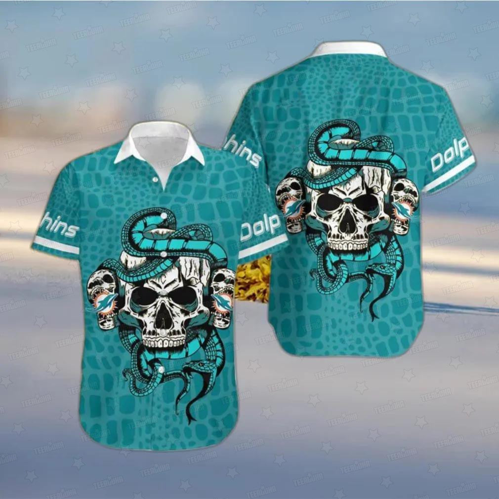 Miami Dolphins Hawaiian with Snake Skull Octopus - Adult & Kids T-Shirts, Sweatshirts & Hoodies apparel design preview 1