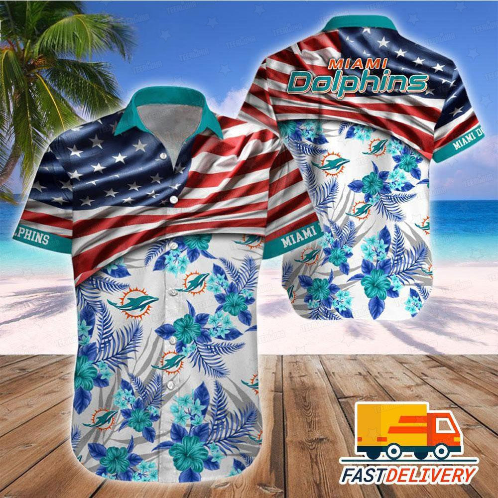 Miami Dolphins Hawaiian Stars and Stripes Floral - Adult & Kids T-Shirts, Sweatshirts & Hoodies apparel design preview 1