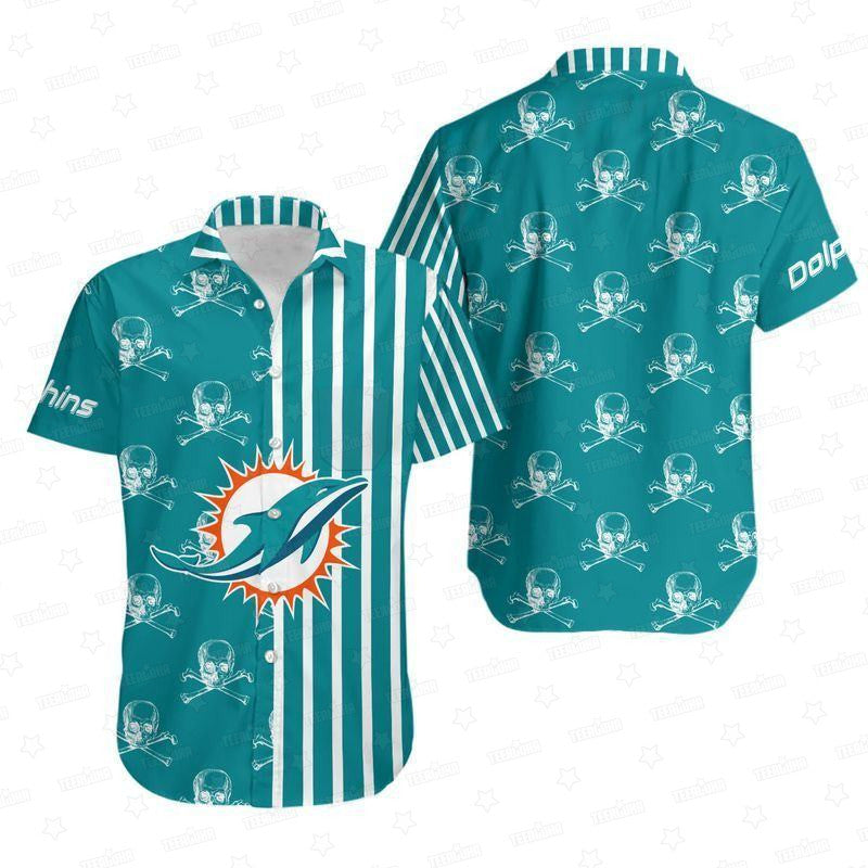 Miami Dolphins Hawaiian with Stripes and Skull Design - Adult & Kids T-Shirts, Sweatshirts & Hoodies apparel design preview 1