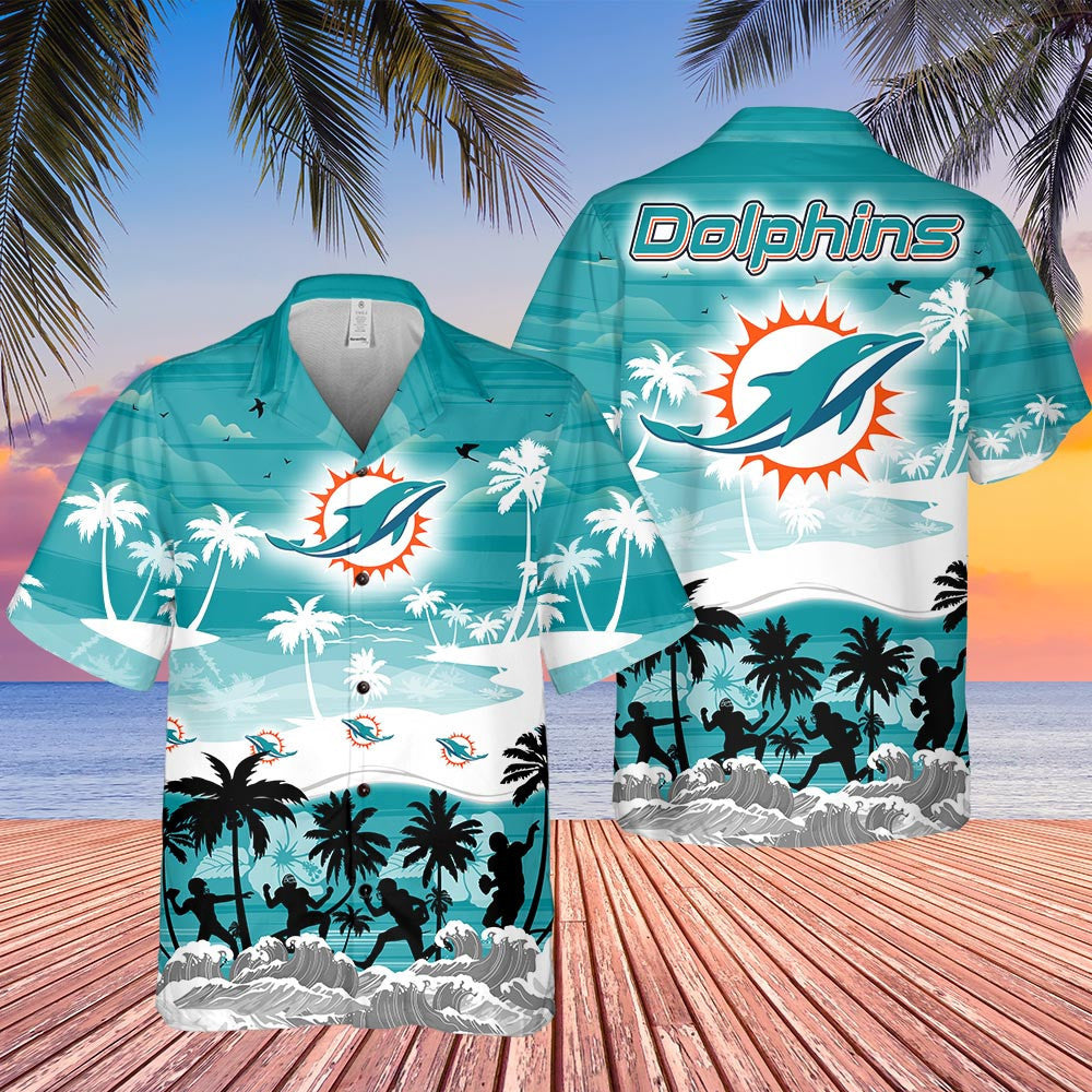 Miami Dolphins Hawaiian Sunset Beach Design 354117 - Adult & Kids T-Shirts, Sweatshirts & Hoodies apparel design preview 1