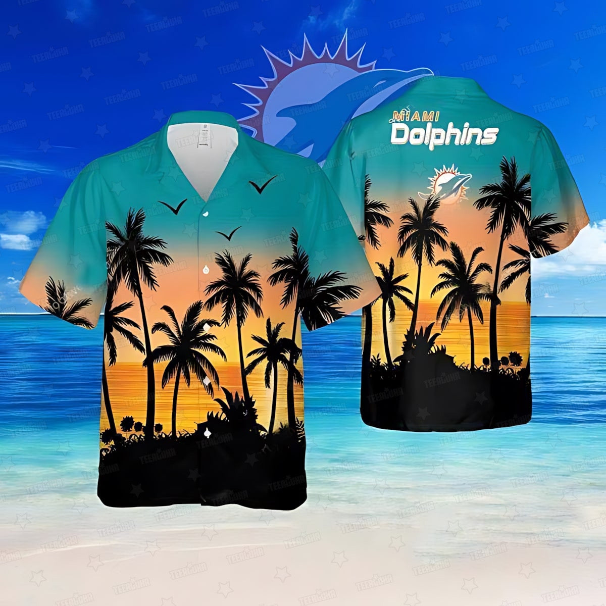 Miami Dolphins Hawaiian Sunset Escape Design by - Adult & Kids T-Shirts, Sweatshirts & Hoodies apparel design preview 1
